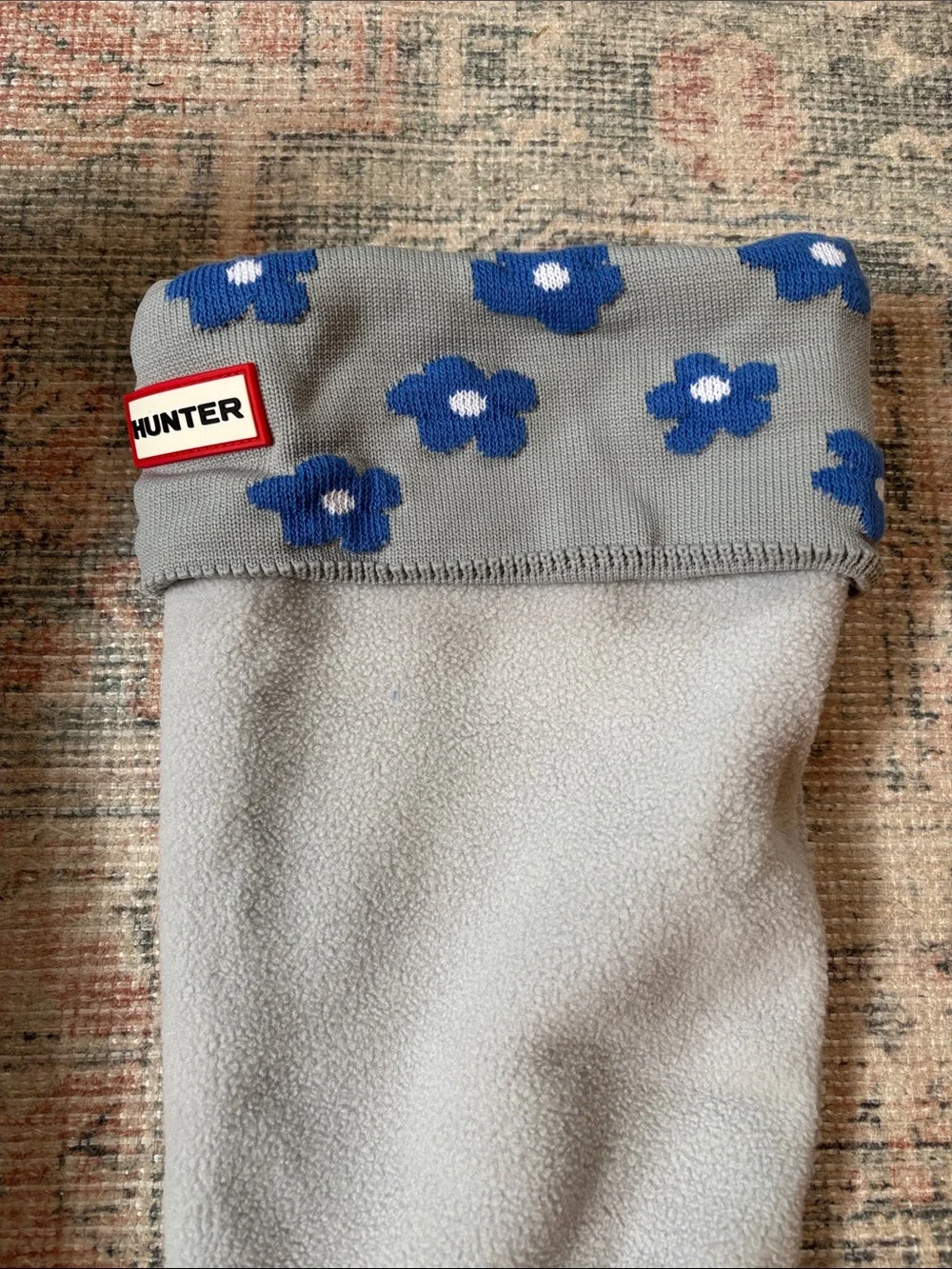 Hunter Gray Boot Socks with Blue Floral Size Medium 5-7